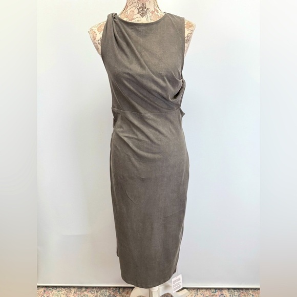 Topshop Gray Asymmetrical cutout ruched midi Dress size M - Picture 4 of 15